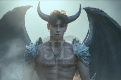 The Dragon Prince - A very attractive shirtless young male prince,standing next to him a huge dragon.