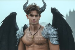 The Dragon Prince - A very attractive shirtless young male prince,standing next to him a huge dragon.