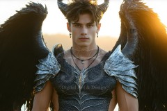 The Dragon Prince - A very attractive shirtless young male prince,standing next to him a huge dragon.