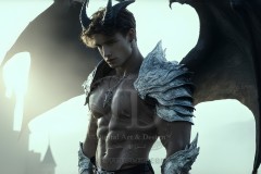 The Dragon Prince - A very attractive shirtless young male prince,standing next to him a huge dragon.