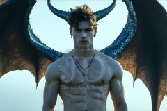 The Dragon Prince - A very attractive shirtless young male prince,standing next to him a huge dragon.