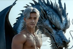 The Dragon Prince - A very attractive shirtless young male prince,standing next to him a huge dragon.