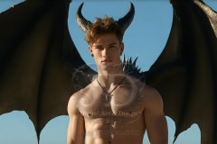 The Dragon Prince - A very attractive shirtless young male prince,standing next to him a huge dragon.