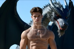 The Dragon Prince - A very attractive shirtless young male prince,standing next to him a huge dragon.