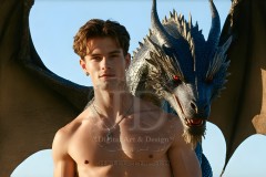 The Dragon Prince - A very attractive shirtless young male prince,standing next to him a huge dragon.