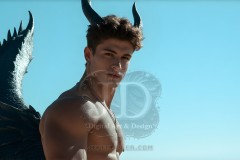The Dragon Prince - A very attractive shirtless young male prince,standing next to him a huge dragon.