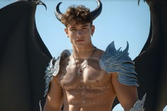 The Dragon Prince - A very attractive shirtless young male prince,standing next to him a huge dragon.