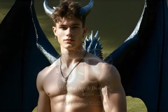 The Dragon Prince - A very attractive shirtless young male prince,standing next to him a huge dragon.