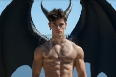 The Dragon Prince - A very attractive shirtless young male prince,standing next to him a huge dragon.