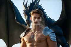 The Dragon Prince - A very attractive shirtless young male prince,standing next to him a huge dragon.