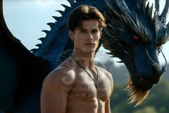 The Dragon Prince - A very attractive shirtless young male prince,standing next to him a huge dragon.
