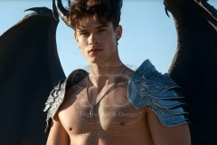 The Dragon Prince - A very attractive shirtless young male prince,standing next to him a huge dragon.