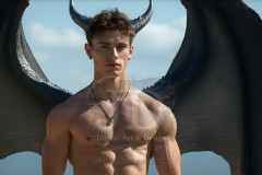 The Dragon Prince - A very attractive shirtless young male prince,standing next to him a huge dragon.
