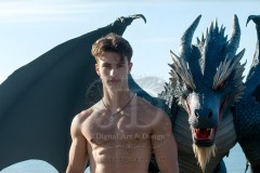 The Dragon Prince - A very attractive shirtless young male prince,standing next to him a huge dragon.