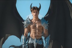 The Dragon Prince - A very attractive shirtless young male prince,standing next to him a huge dragon.