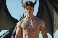 The Dragon Prince - A very attractive shirtless young male prince,standing next to him a huge dragon.