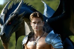 The Dragon Prince - A very attractive shirtless young male prince,standing next to him a huge dragon.