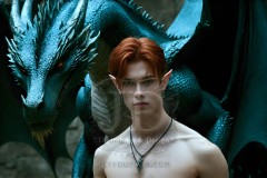 The Dragon Prince - A very attractive shirtless young male prince,standing next to him a huge dragon.