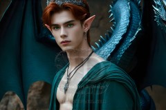 The Dragon Prince - A very attractive shirtless young male prince,standing next to him a huge dragon.