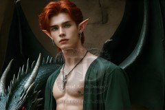 The Dragon Prince - A very attractive shirtless young male prince,standing next to him a huge dragon.