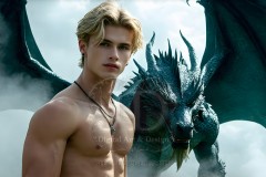 The Dragon Prince - A very attractive shirtless young male prince,standing next to him a huge dragon.