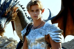 The Dragon Prince - A very attractive shirtless young male prince,standing next to him a huge dragon.
