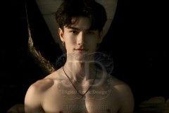 The Dragon Prince - A very attractive shirtless young male prince,standing next to him a huge dragon.