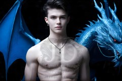 The Dragon Prince - A very attractive shirtless young male prince,standing next to him a huge dragon.