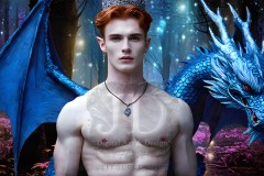 The Dragon Prince - A very attractive shirtless young male prince,standing next to him a huge dragon.