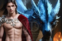 The Dragon Prince - A very attractive shirtless young male prince,standing next to him a huge dragon.