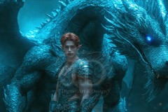 The Dragon Prince - A very attractive shirtless young male prince,standing next to him a huge dragon.