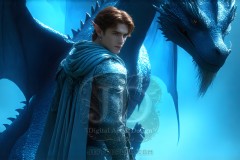 The Dragon Prince - A very attractive shirtless young male prince,standing next to him a huge dragon.