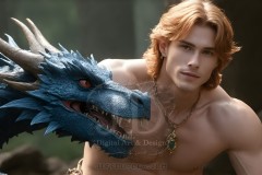 The Dragon Prince - A very attractive shirtless young male prince,standing next to him a huge dragon.