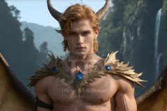 The Dragon Prince - A very attractive shirtless young male prince,standing next to him a huge dragon.