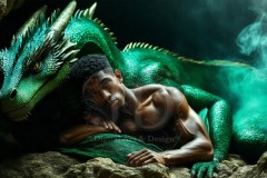 The Dragon Prince - A very attractive shirtless young male prince,standing next to him a huge dragon.