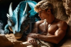 The Dragon Prince - A very attractive shirtless young male prince,standing next to him a huge dragon.
