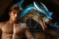 The Dragon Prince - A very attractive shirtless young male prince,standing next to him a huge dragon.