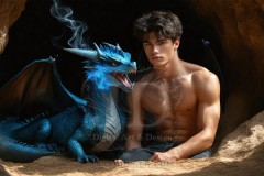 The Dragon Prince - A very attractive shirtless young male prince,standing next to him a huge dragon.