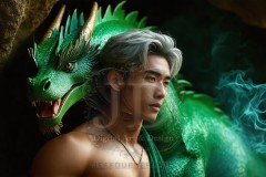 The Dragon Prince - A very attractive shirtless young male prince,standing next to him a huge dragon.