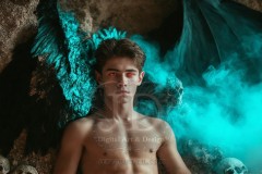 The Dragon Prince - A very attractive shirtless young male prince,standing next to him a huge dragon.