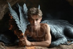 The Dragon Prince - A very attractive shirtless young male prince,standing next to him a huge dragon.