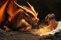 The Dragon Prince - A very attractive shirtless young male prince,standing next to him a huge dragon.
