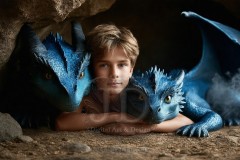 The Dragon Prince - A very attractive shirtless young male prince,standing next to him a huge dragon.