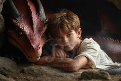 The Dragon Prince - A very attractive shirtless young male prince,standing next to him a huge dragon.