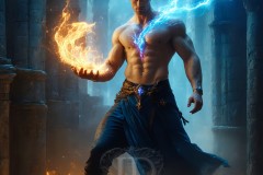 Elemental Mages,handsome men,fantasy,and magic,brought to life through the magic of AI