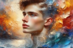 Painting Comes to Life - A Handsome Beautiful Man comes to life and emerges from canvas.