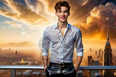 The Men of the Golden City is a collection of AI generated images of beautiful,glamorous,handsome guys in the heavens.