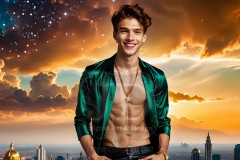 The Men of the Golden City is a collection of AI generated images of beautiful,glamorous,handsome guys in the heavens.
