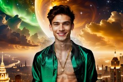 The Men of the Golden City is a collection of AI generated images of beautiful,glamorous,handsome guys in the heavens.