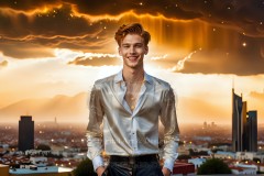 The Men of the Golden City is a collection of AI generated images of beautiful,glamorous,handsome guys in the heavens.